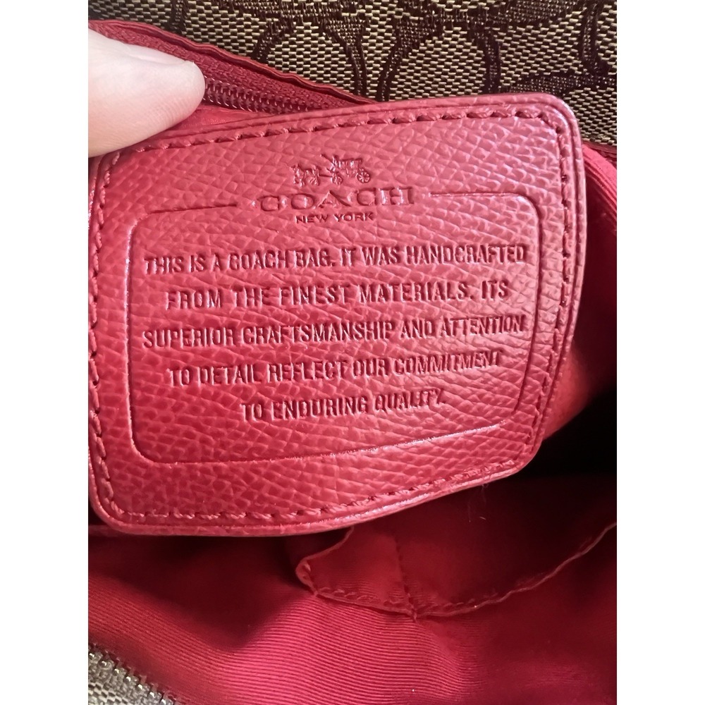 Coach Signature Coated Canvas and Red Leather Trim Purse Tote Gold Hardware - Picture 15 of 16
